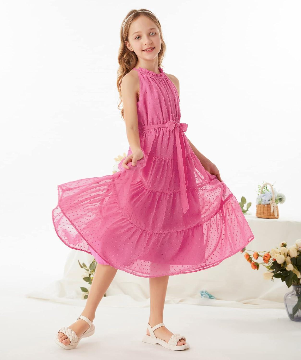 imageGRACE KARIN Girls Halter Neck Dress Sleeveless Casual Aline Flowy Summer Maxi Dress for 514 YearsPink