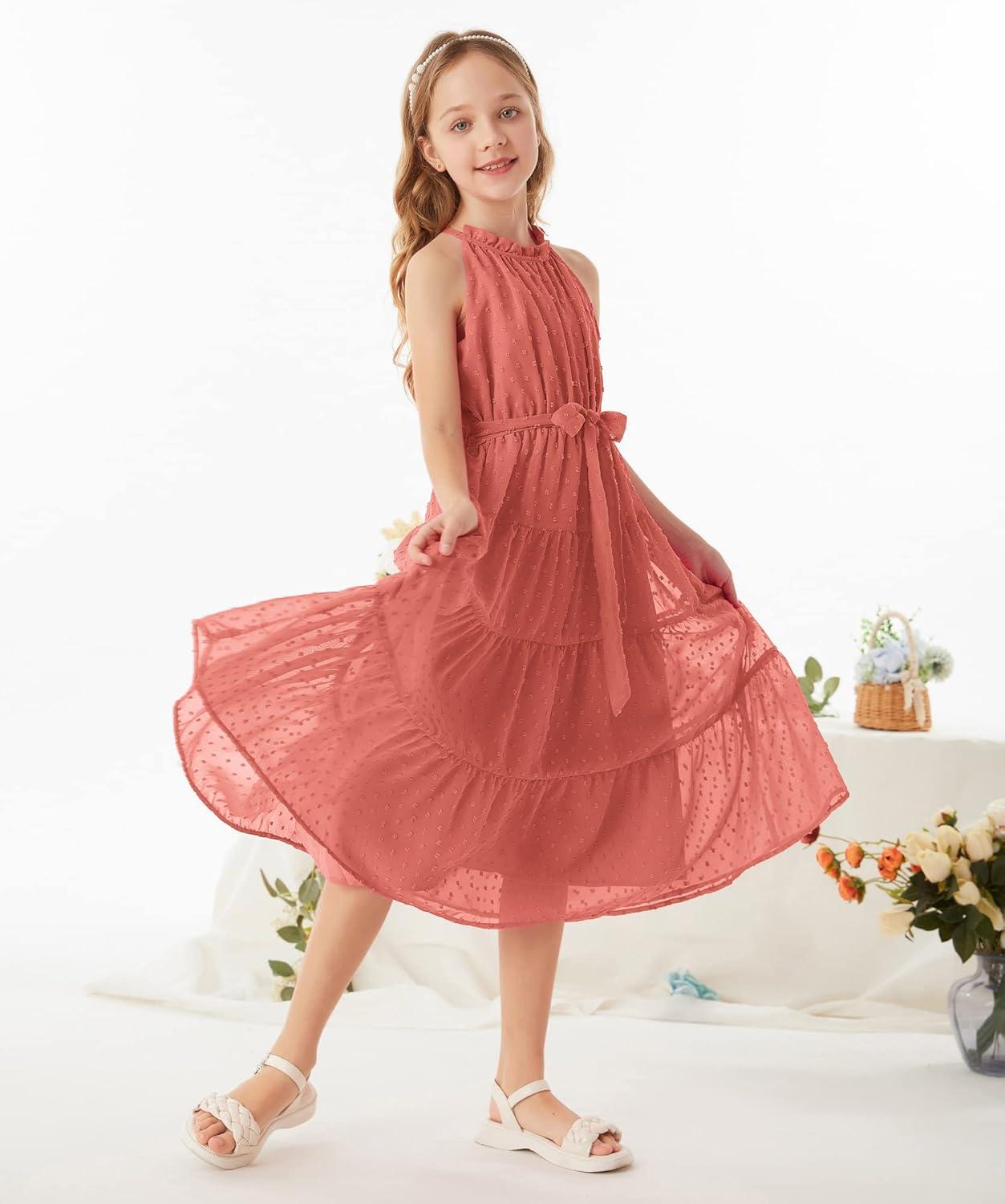 imageGRACE KARIN Girls Halter Neck Dress Sleeveless Casual Aline Flowy Summer Maxi Dress for 514 YearsPink1