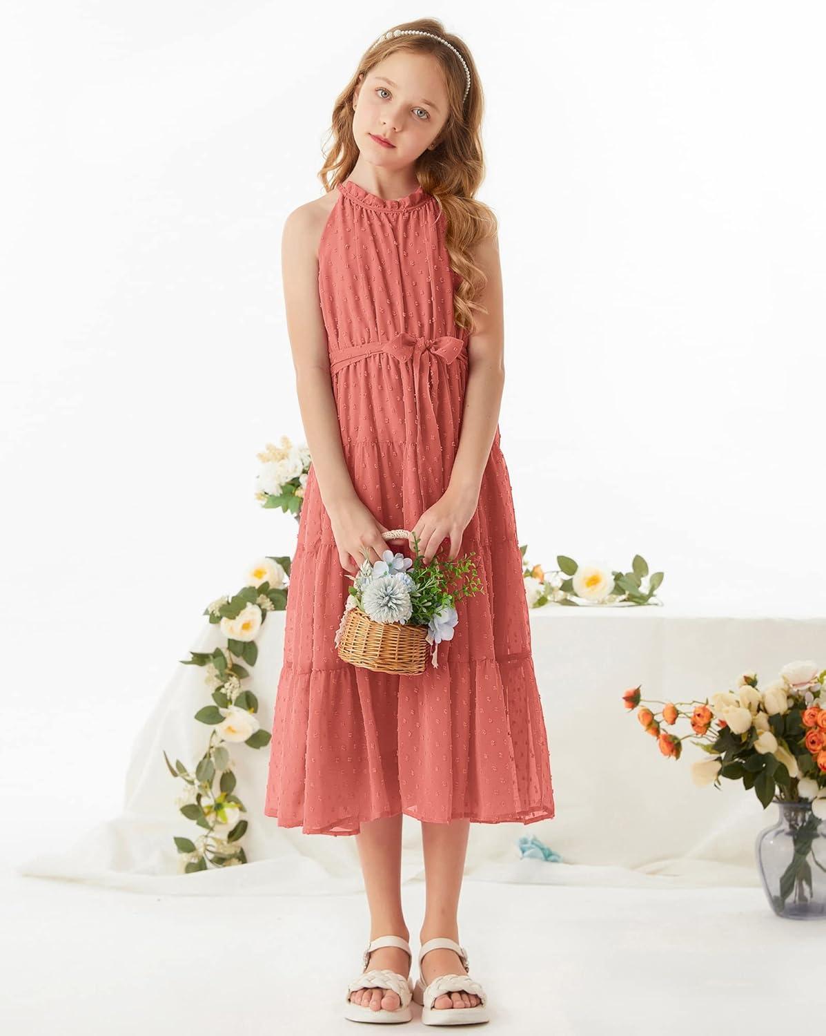 imageGRACE KARIN Girls Halter Neck Dress Sleeveless Casual Aline Flowy Summer Maxi Dress for 514 YearsPink1