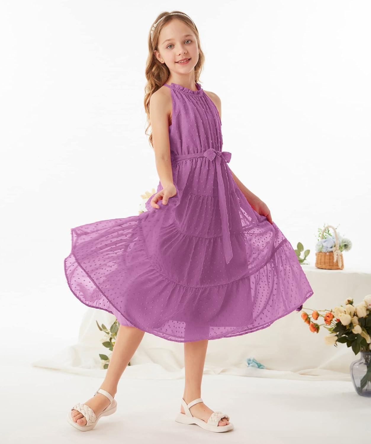 imageGRACE KARIN Girls Halter Neck Dress Sleeveless Casual Aline Flowy Summer Maxi Dress for 514 YearsPurple
