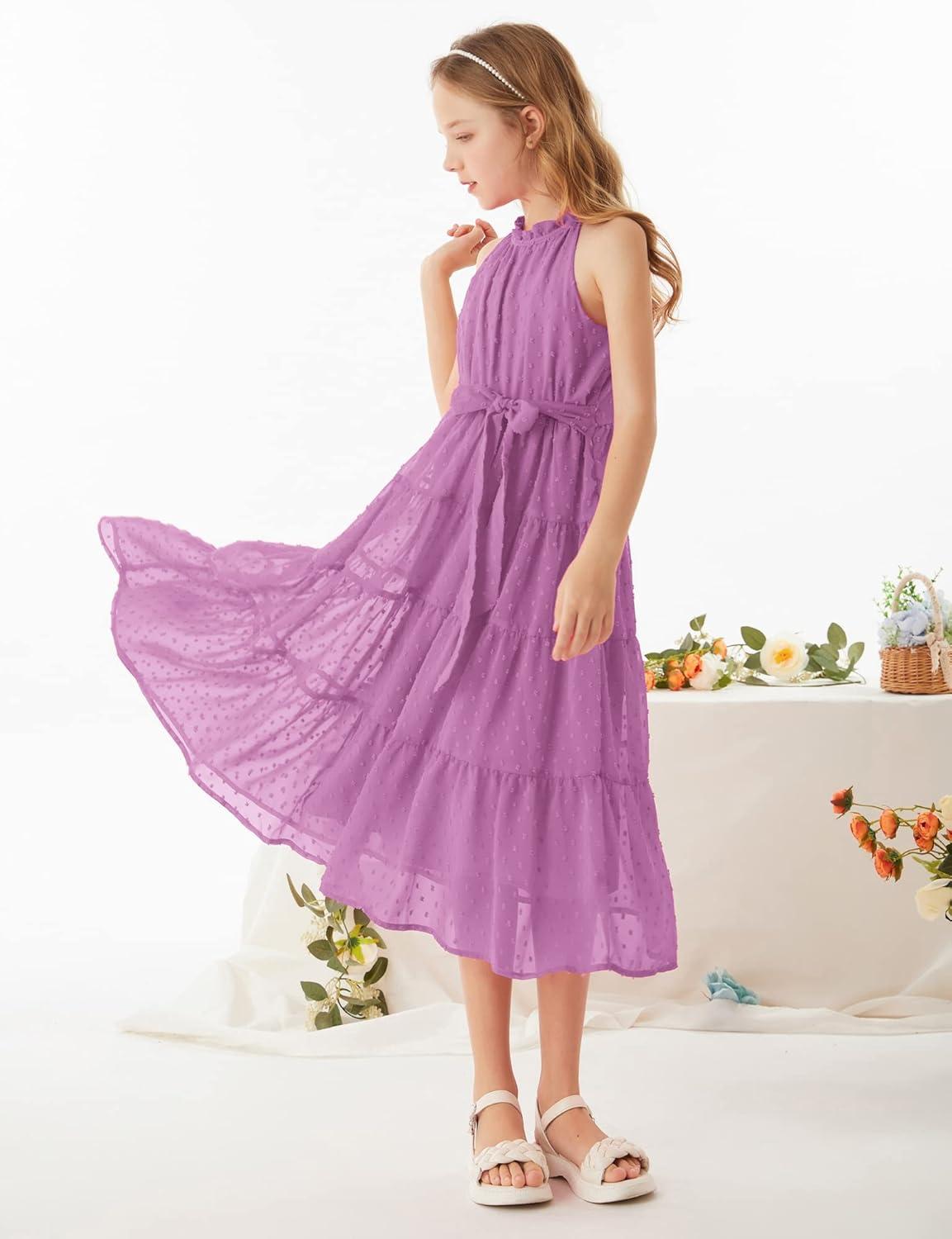 imageGRACE KARIN Girls Halter Neck Dress Sleeveless Casual Aline Flowy Summer Maxi Dress for 514 YearsPurple
