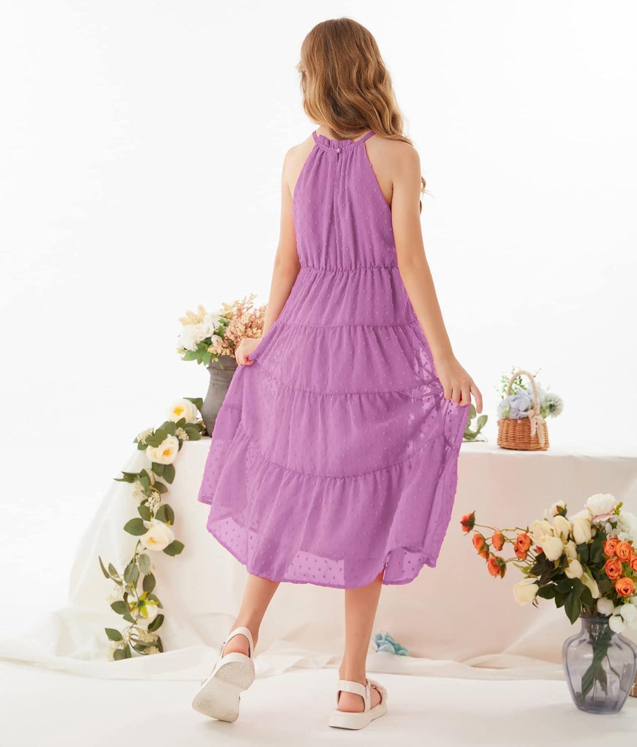 imageGRACE KARIN Girls Halter Neck Dress Sleeveless Casual Aline Flowy Summer Maxi Dress for 514 YearsPurple