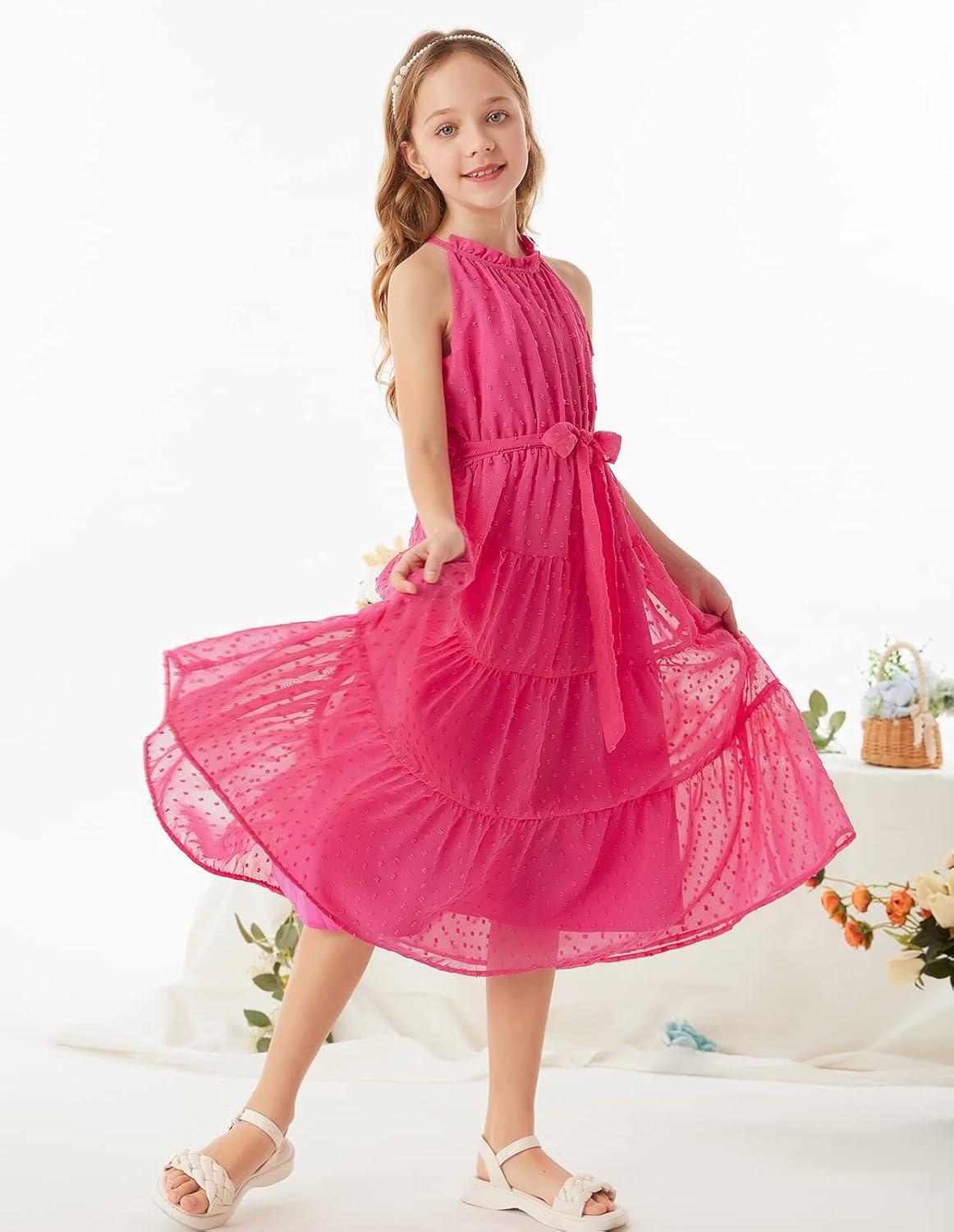imageGRACE KARIN Girls Halter Neck Dress Sleeveless Casual Aline Flowy Summer Maxi Dress for 514 YearsRose Red