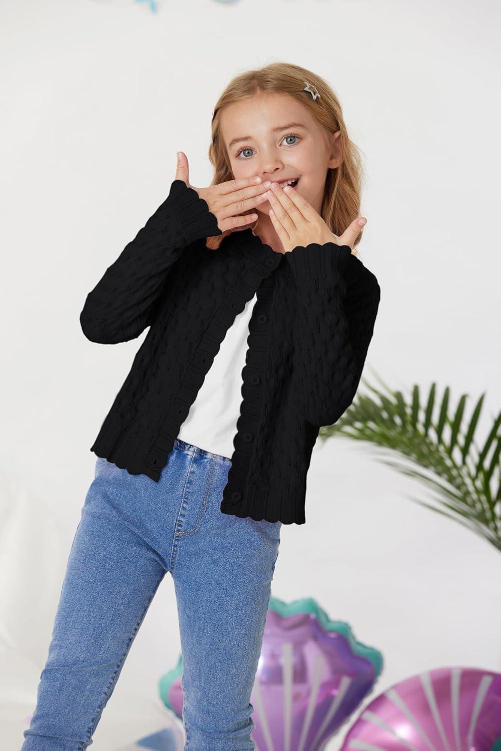 imageGRACE KARIN Girls Long Sleeve Sweater Cardigan Kids Cropped Cable Knit Button Front Sweaters 613YBlack
