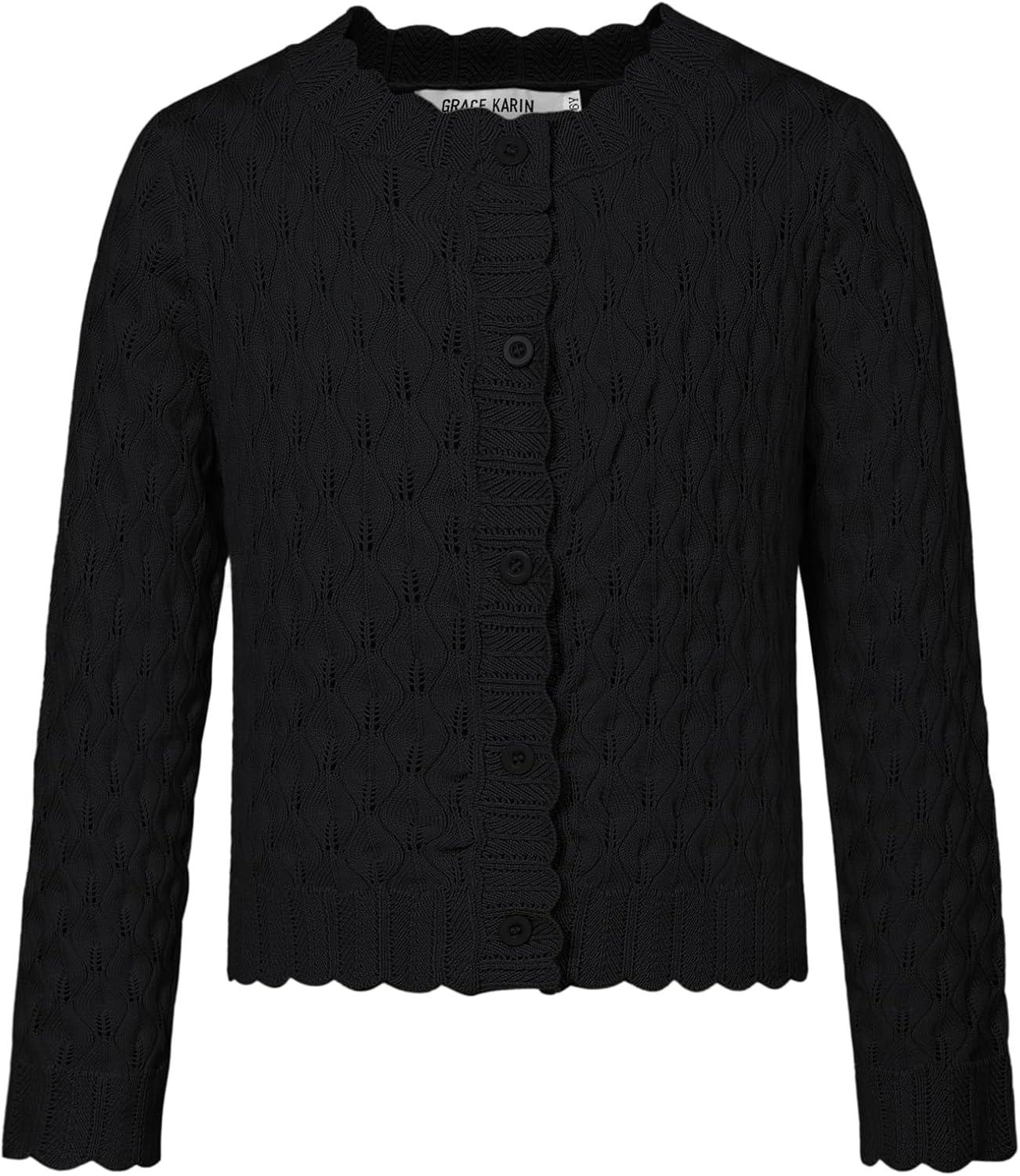 imageGRACE KARIN Girls Long Sleeve Sweater Cardigan Kids Cropped Cable Knit Button Front Sweaters 613YBlack
