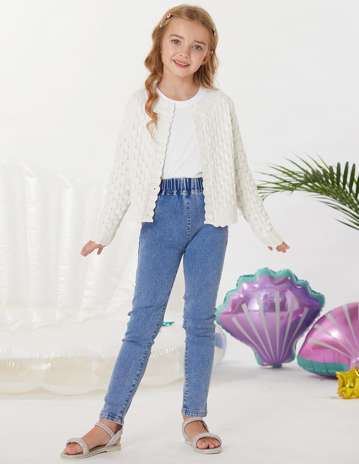 imageGRACE KARIN Girls Long Sleeve Sweater Cardigan Kids Cropped Cable Knit Button Front Sweaters 613YIvory