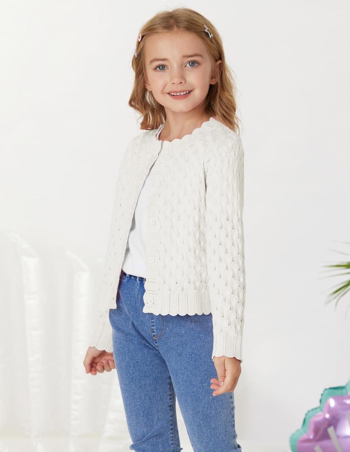 imageGRACE KARIN Girls Long Sleeve Sweater Cardigan Kids Cropped Cable Knit Button Front Sweaters 613YIvory