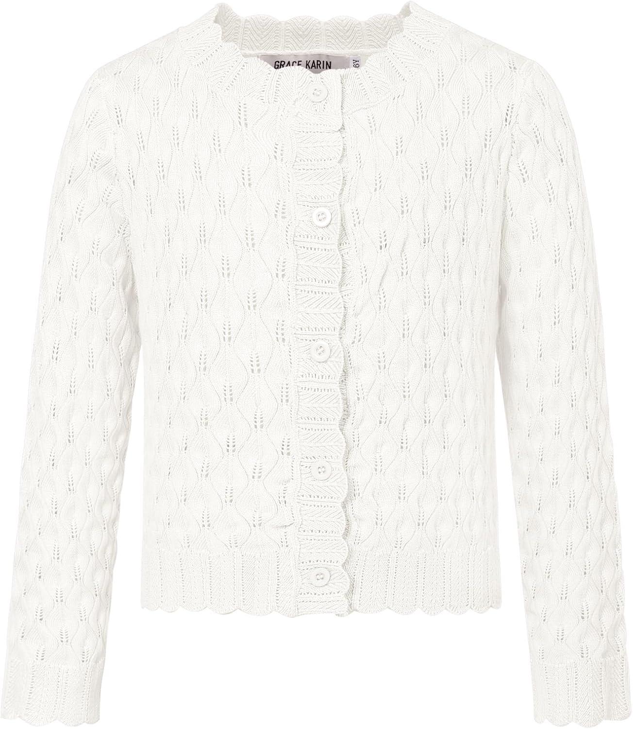 imageGRACE KARIN Girls Long Sleeve Sweater Cardigan Kids Cropped Cable Knit Button Front Sweaters 613YIvory