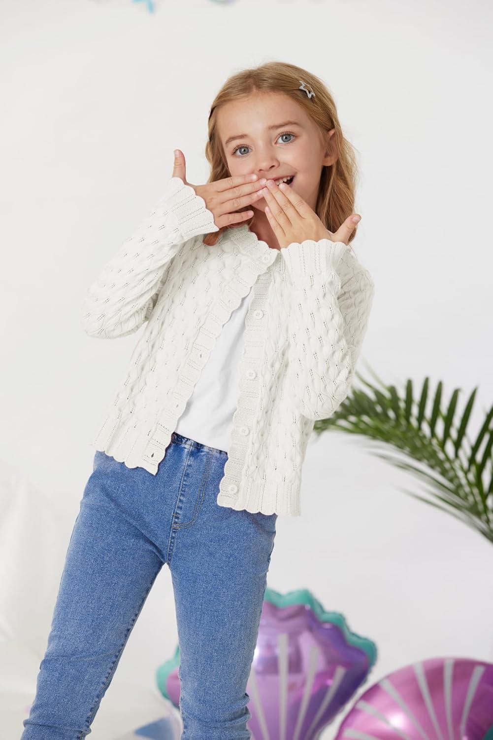 imageGRACE KARIN Girls Long Sleeve Sweater Cardigan Kids Cropped Cable Knit Button Front Sweaters 613YIvory