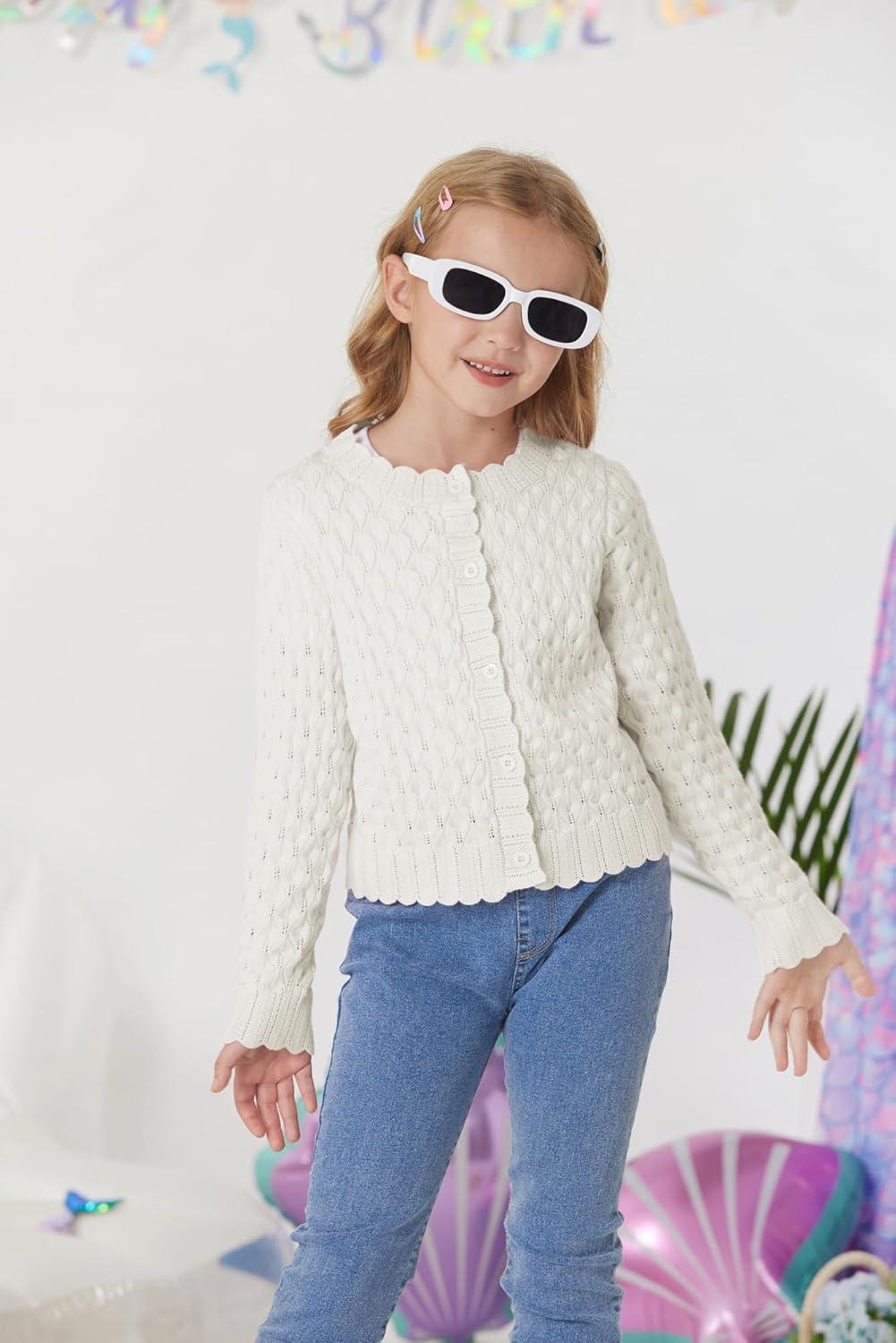imageGRACE KARIN Girls Long Sleeve Sweater Cardigan Kids Cropped Cable Knit Button Front Sweaters 613YIvory