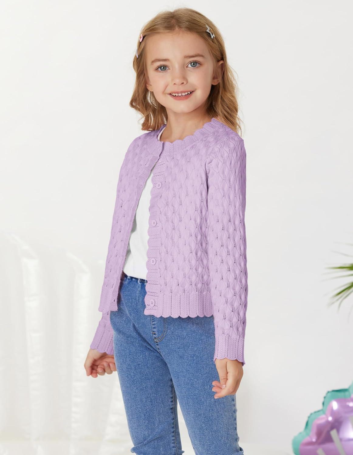 imageGRACE KARIN Girls Long Sleeve Sweater Cardigan Kids Cropped Cable Knit Button Front Sweaters 613YLavender