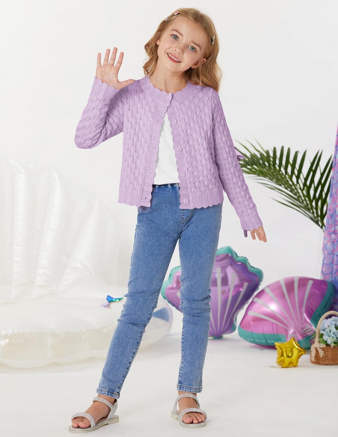 imageGRACE KARIN Girls Long Sleeve Sweater Cardigan Kids Cropped Cable Knit Button Front Sweaters 613YLavender