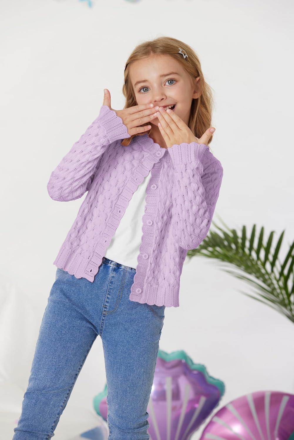 imageGRACE KARIN Girls Long Sleeve Sweater Cardigan Kids Cropped Cable Knit Button Front Sweaters 613YLavender