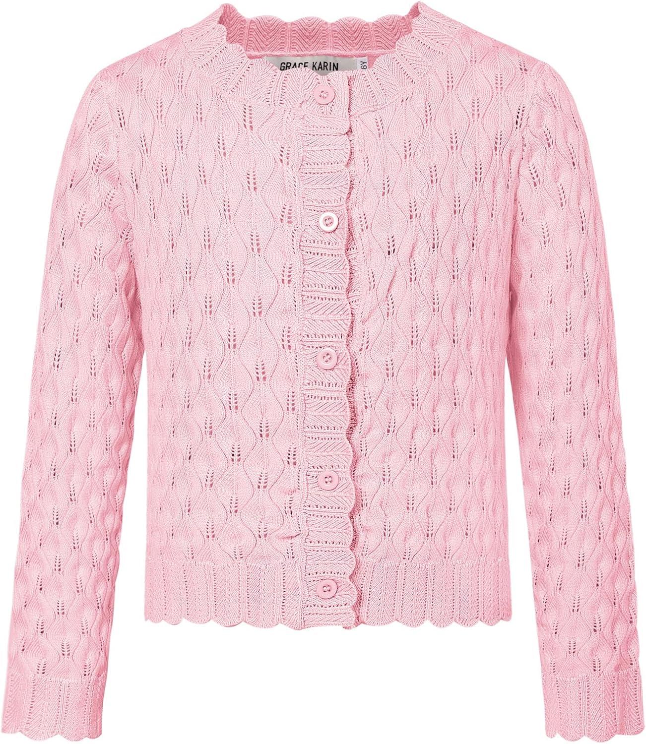imageGRACE KARIN Girls Long Sleeve Sweater Cardigan Kids Cropped Cable Knit Button Front Sweaters 613YLight Pink