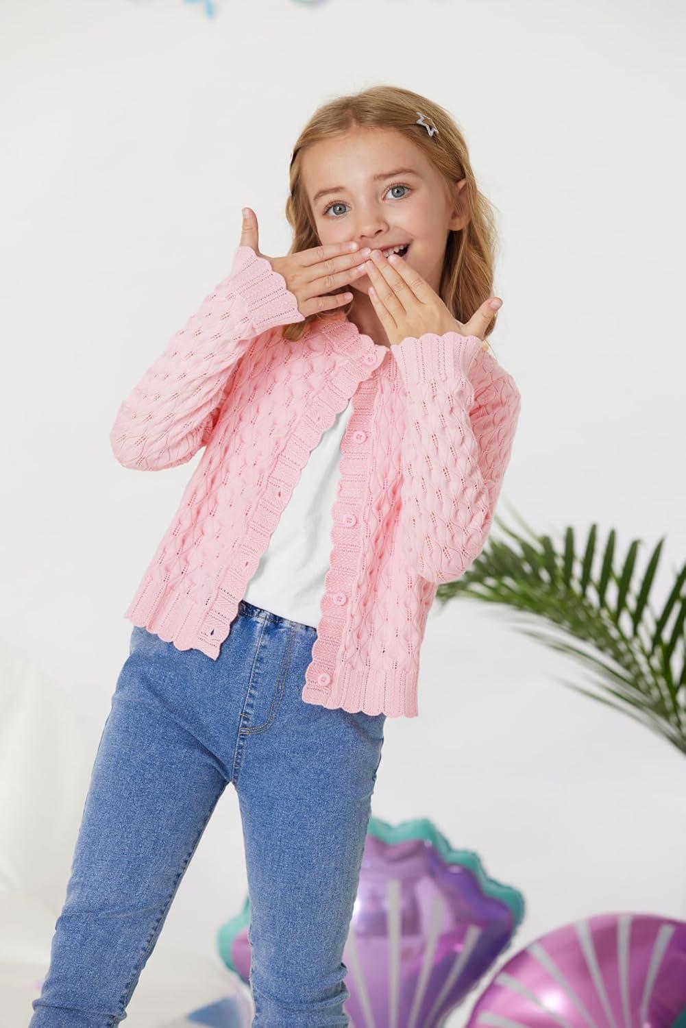 imageGRACE KARIN Girls Long Sleeve Sweater Cardigan Kids Cropped Cable Knit Button Front Sweaters 613YLight Pink