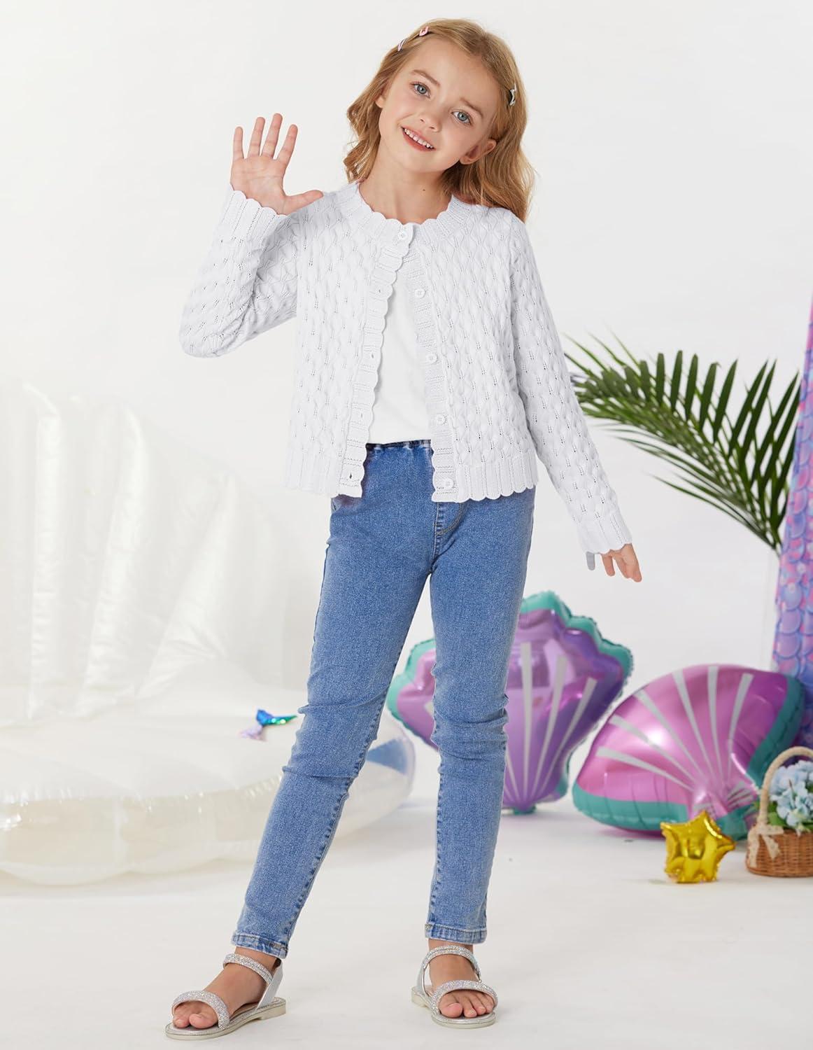 imageGRACE KARIN Girls Long Sleeve Sweater Cardigan Kids Cropped Cable Knit Button Front Sweaters 613YWhite