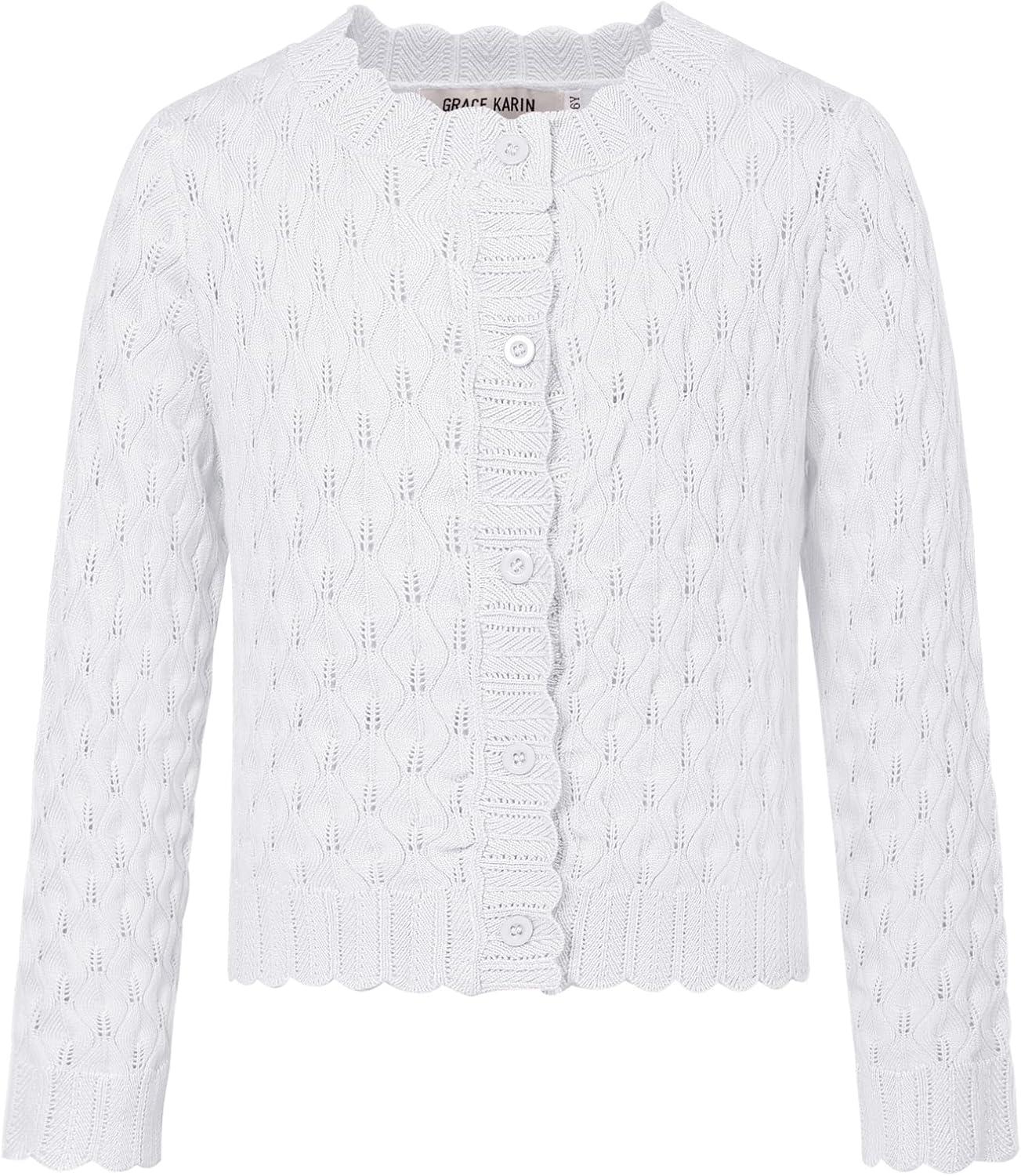 imageGRACE KARIN Girls Long Sleeve Sweater Cardigan Kids Cropped Cable Knit Button Front Sweaters 613YWhite