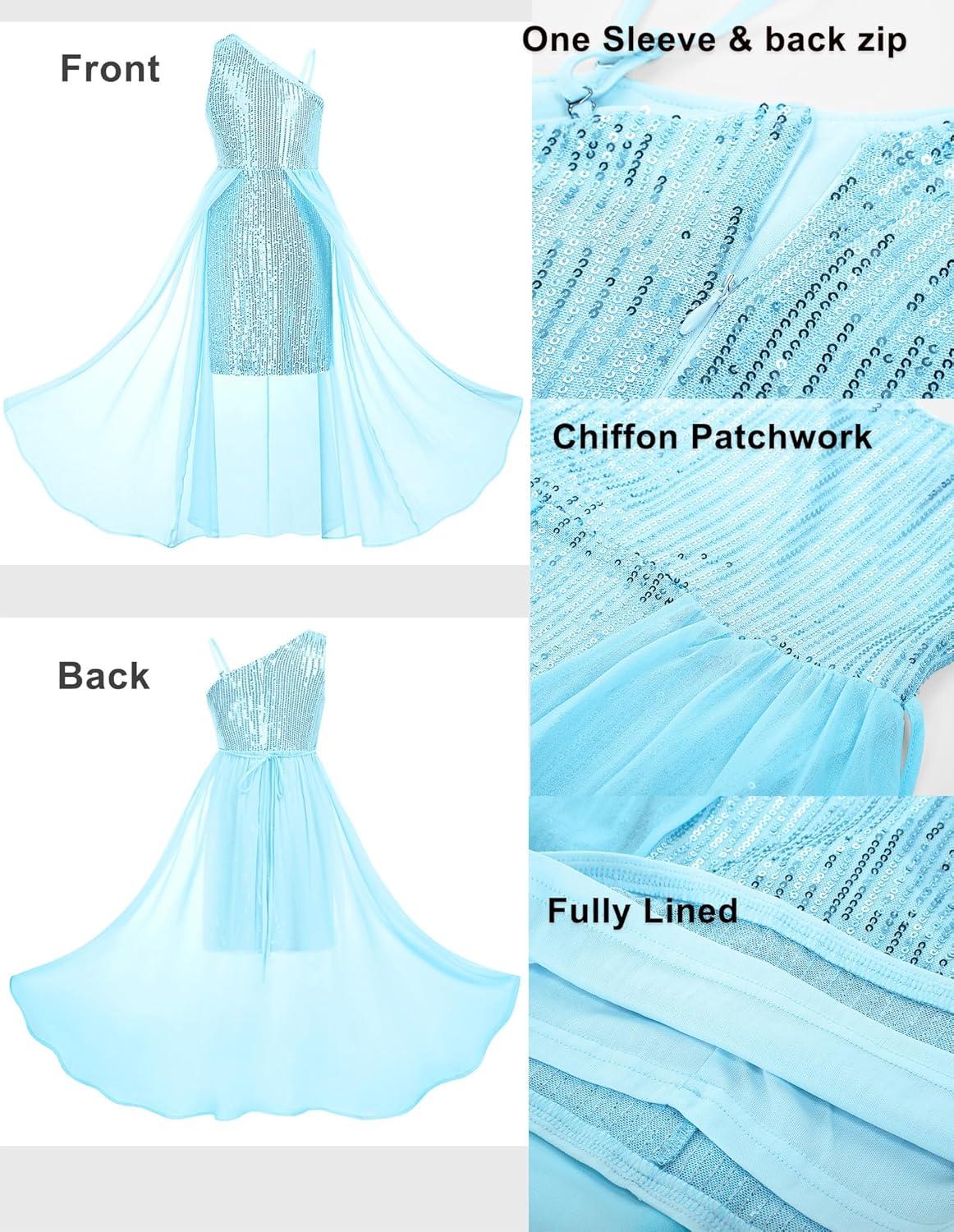 imageGRACE KARIN Girls Sequin Formal Dress Sequin Pageant Wedding Guest Dresses Birthday Fancy One Shoulder Dress Size 614Blue