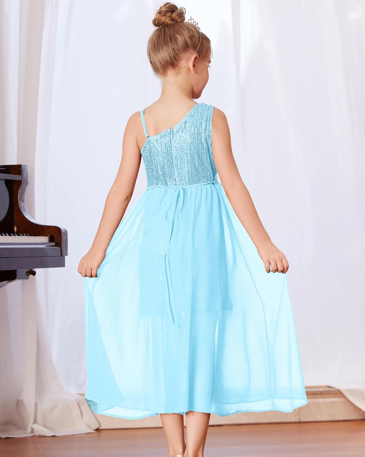 imageGRACE KARIN Girls Sequin Formal Dress Sequin Pageant Wedding Guest Dresses Birthday Fancy One Shoulder Dress Size 614Blue