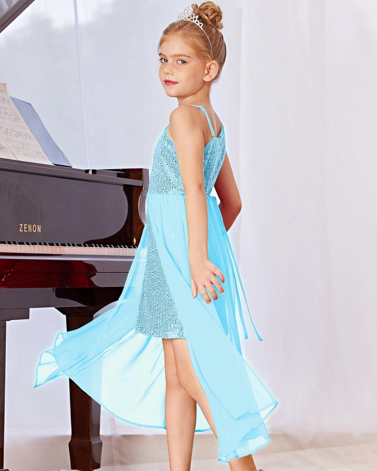 imageGRACE KARIN Girls Sequin Formal Dress Sequin Pageant Wedding Guest Dresses Birthday Fancy One Shoulder Dress Size 614Blue