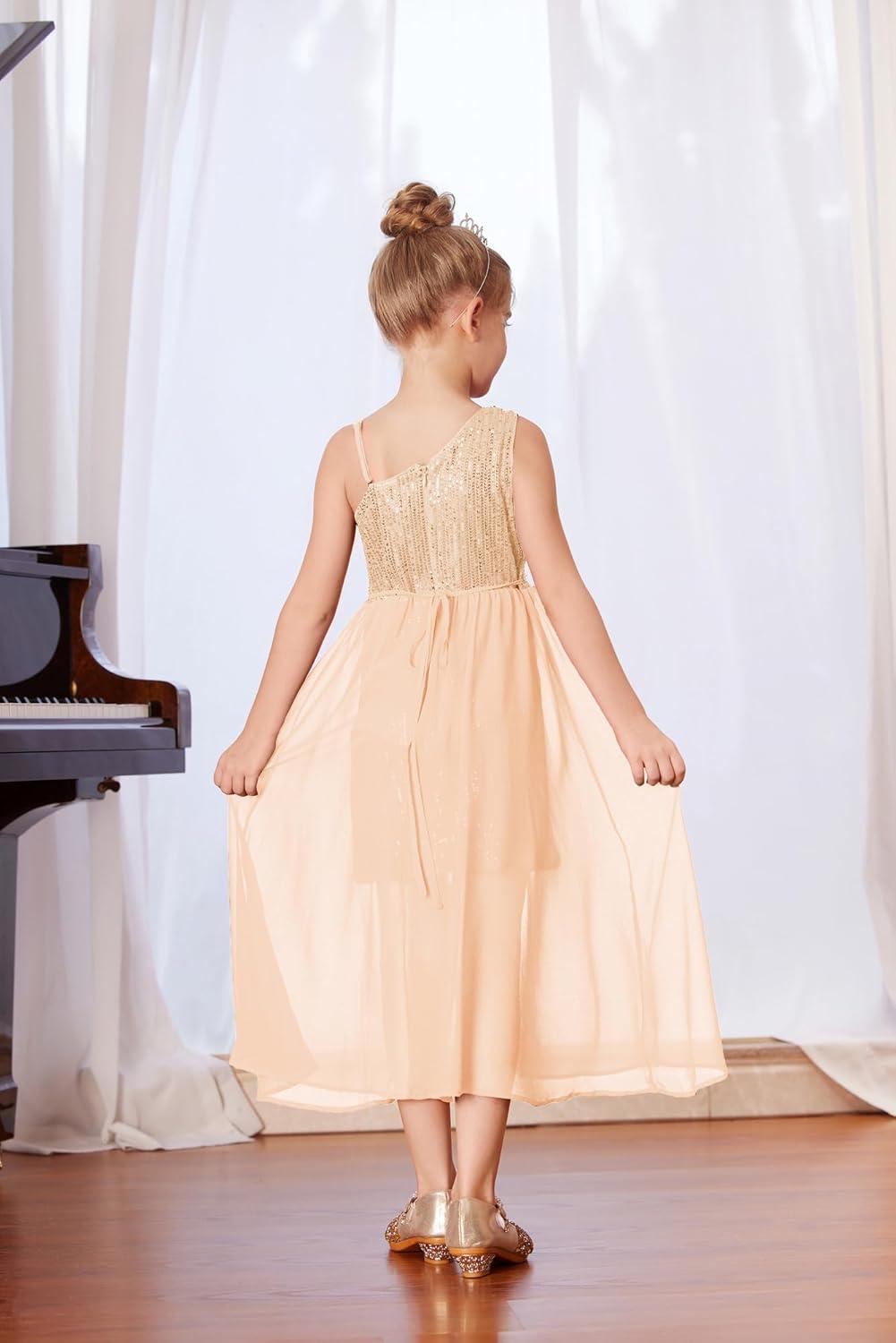 imageGRACE KARIN Girls Sequin Formal Dress Sequin Pageant Wedding Guest Dresses Birthday Fancy One Shoulder Dress Size 614Champagne
