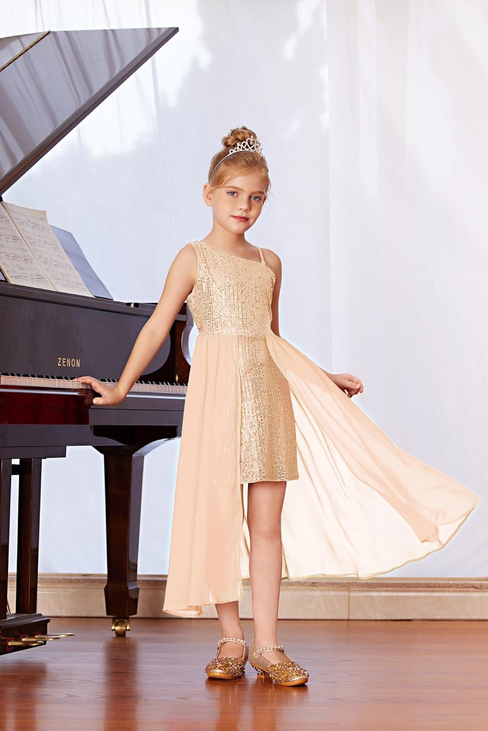 imageGRACE KARIN Girls Sequin Formal Dress Sequin Pageant Wedding Guest Dresses Birthday Fancy One Shoulder Dress Size 614Champagne