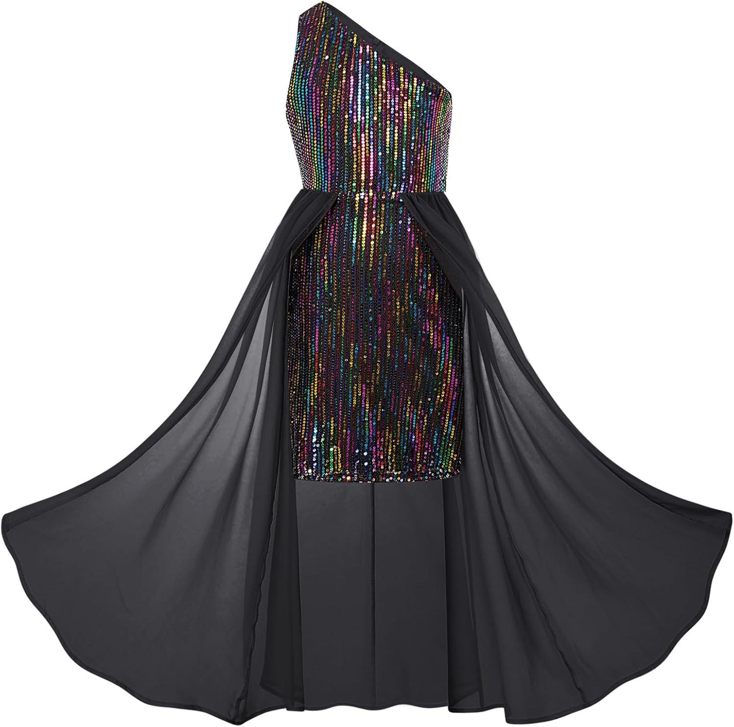 imageGRACE KARIN Girls Sequin Formal Dress Sequin Pageant Wedding Guest Dresses Birthday Fancy One Shoulder Dress Size 614Colorful Black