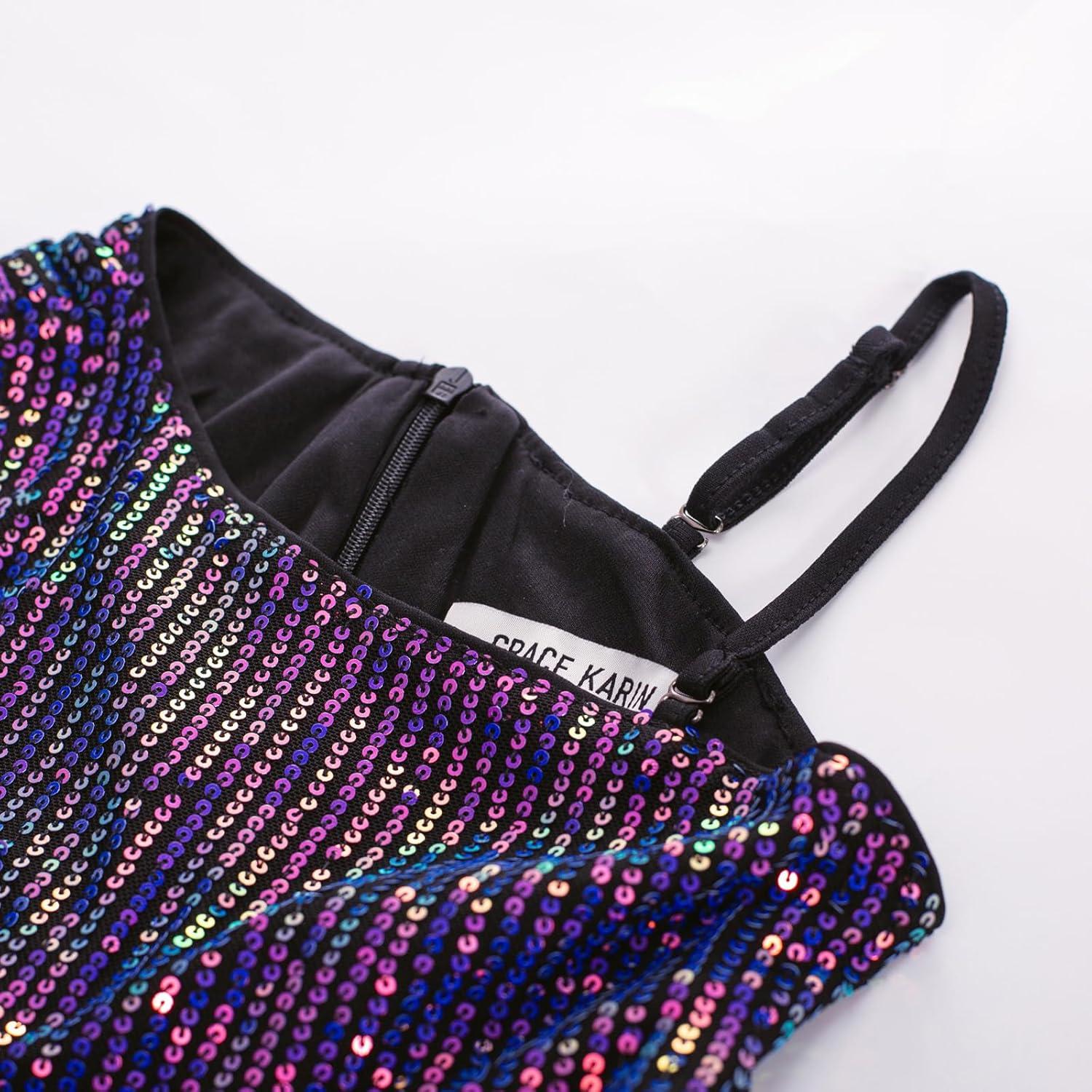 imageGRACE KARIN Girls Sequin Formal Dress Sequin Pageant Wedding Guest Dresses Birthday Fancy One Shoulder Dress Size 614Colorful Purple