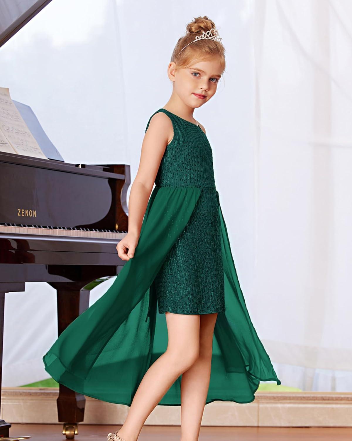 imageGRACE KARIN Girls Sequin Formal Dress Sequin Pageant Wedding Guest Dresses Birthday Fancy One Shoulder Dress Size 614Green
