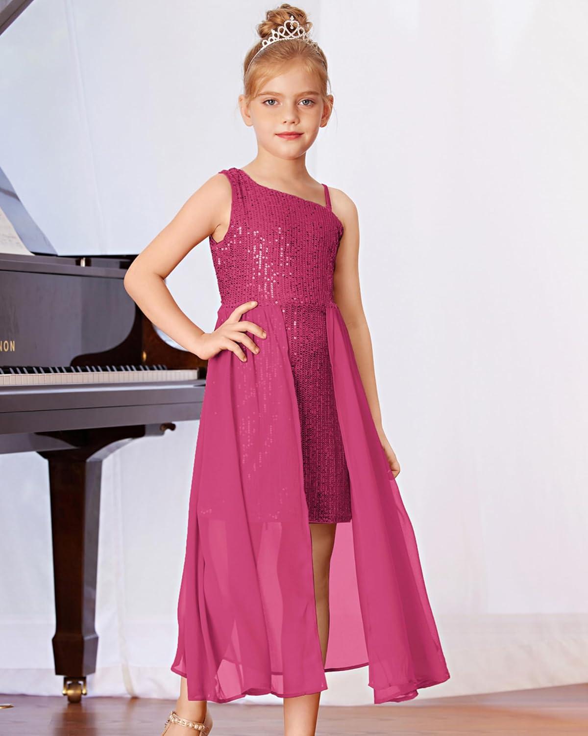 imageGRACE KARIN Girls Sequin Formal Dress Sequin Pageant Wedding Guest Dresses Birthday Fancy One Shoulder Dress Size 614Hot Pink