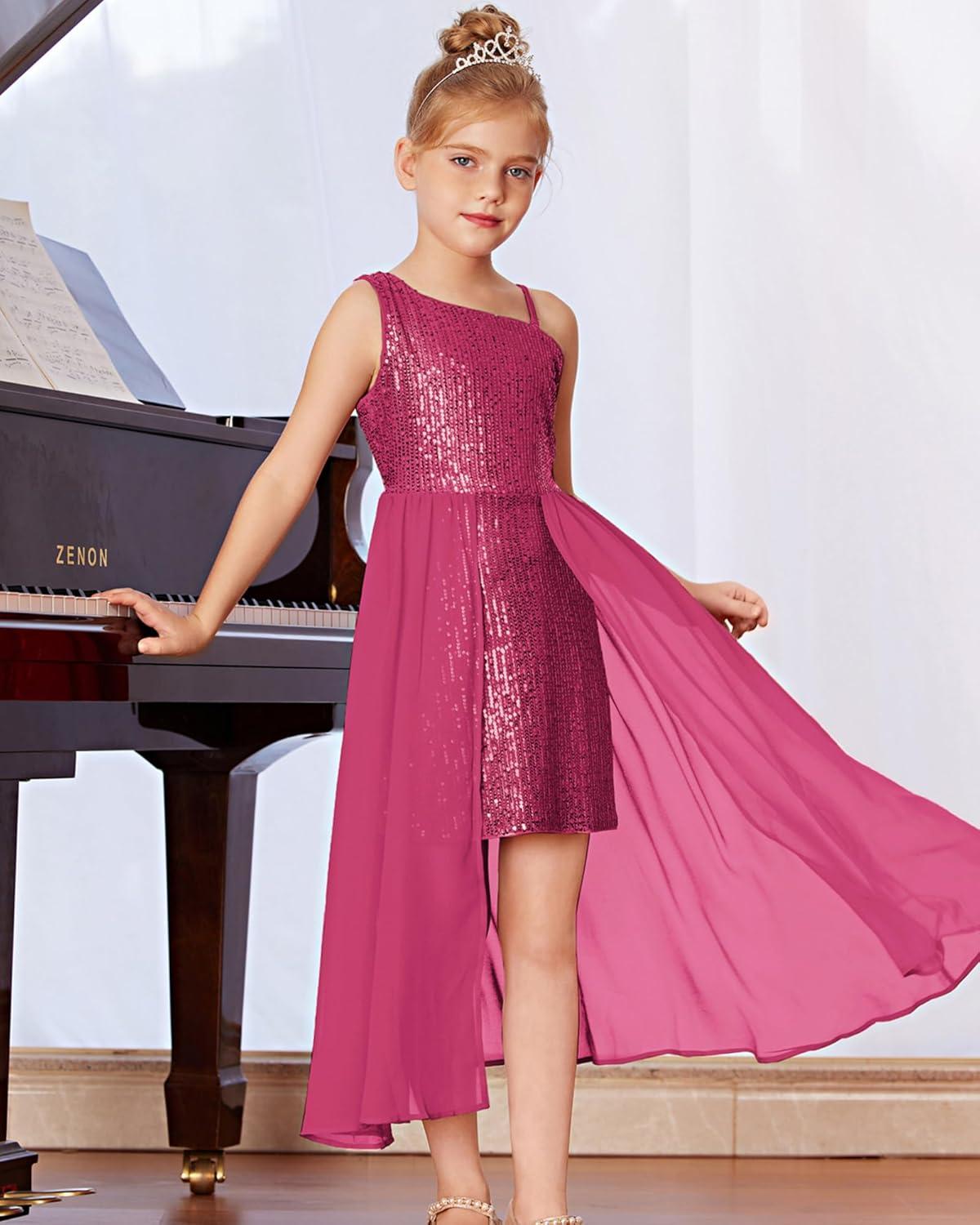 imageGRACE KARIN Girls Sequin Formal Dress Sequin Pageant Wedding Guest Dresses Birthday Fancy One Shoulder Dress Size 614Hot Pink
