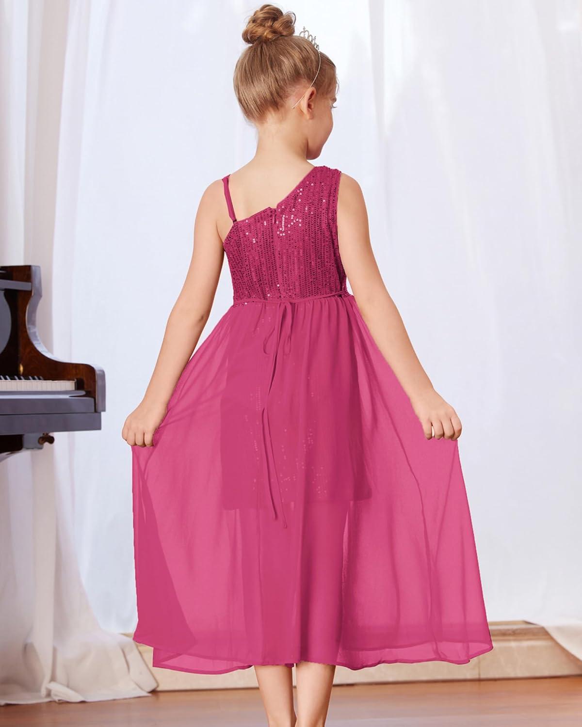 imageGRACE KARIN Girls Sequin Formal Dress Sequin Pageant Wedding Guest Dresses Birthday Fancy One Shoulder Dress Size 614Hot Pink