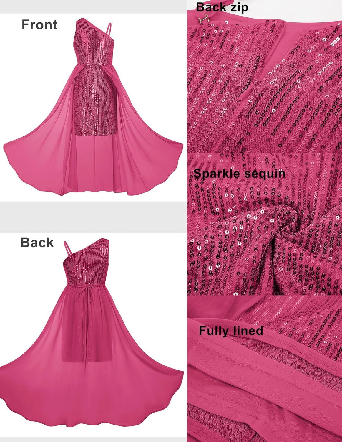 imageGRACE KARIN Girls Sequin Formal Dress Sequin Pageant Wedding Guest Dresses Birthday Fancy One Shoulder Dress Size 614Hot Pink