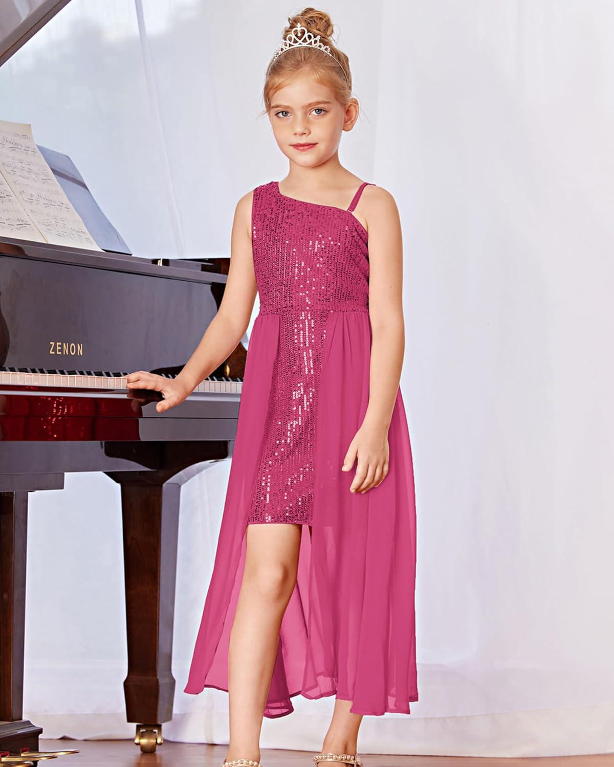 imageGRACE KARIN Girls Sequin Formal Dress Sequin Pageant Wedding Guest Dresses Birthday Fancy One Shoulder Dress Size 614Hot Pink