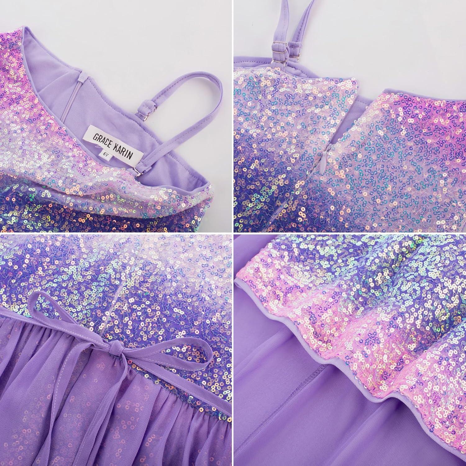 imageGRACE KARIN Girls Sequin Formal Dress Sequin Pageant Wedding Guest Dresses Birthday Fancy One Shoulder Dress Size 614Multicolor Purple