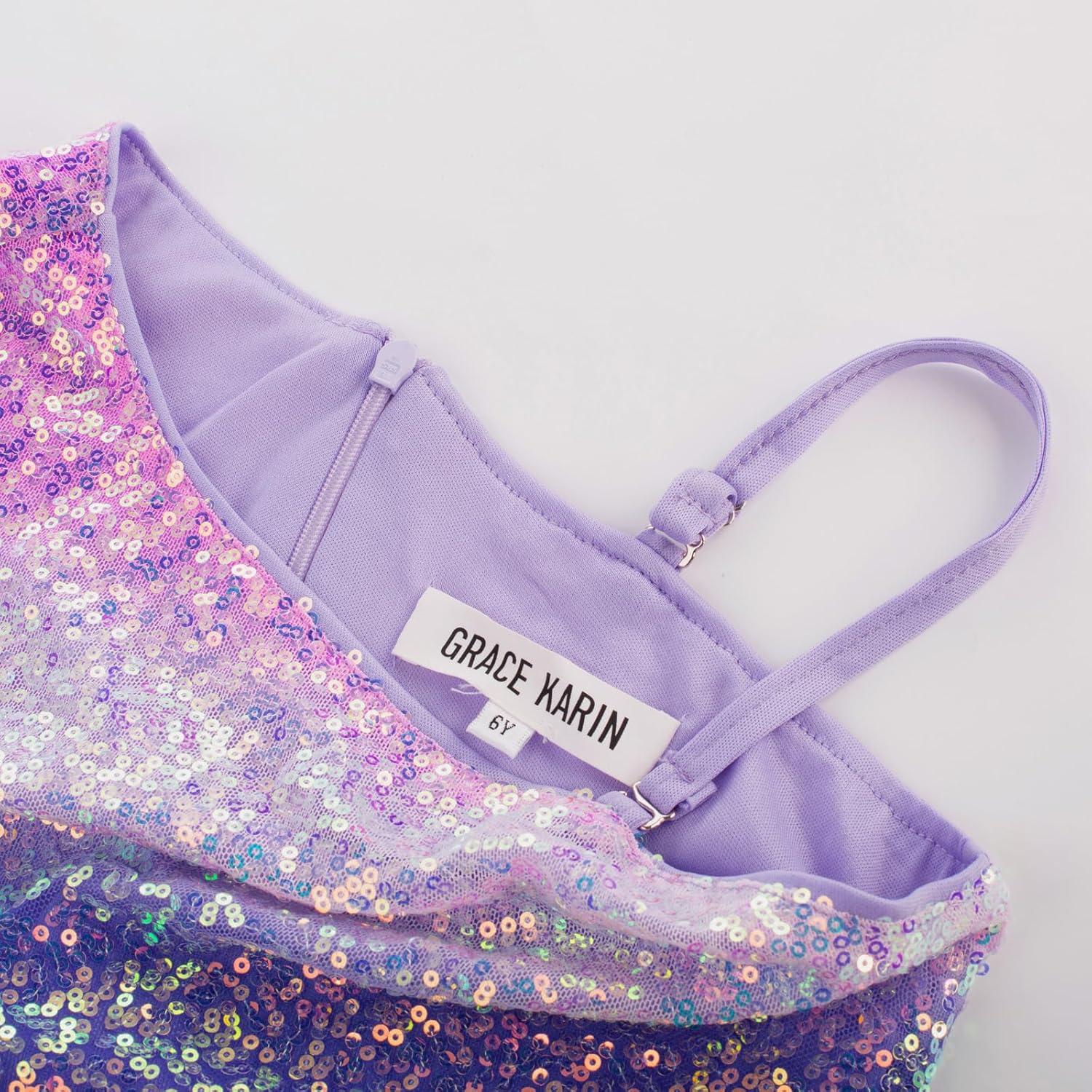 imageGRACE KARIN Girls Sequin Formal Dress Sequin Pageant Wedding Guest Dresses Birthday Fancy One Shoulder Dress Size 614Multicolor Purple