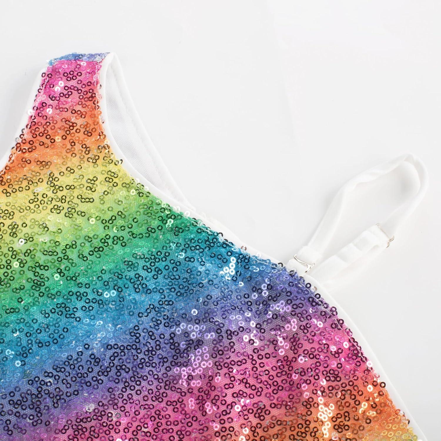 imageGRACE KARIN Girls Sequin Formal Dress Sequin Pageant Wedding Guest Dresses Birthday Fancy One Shoulder Dress Size 614Multicolor Rainbow