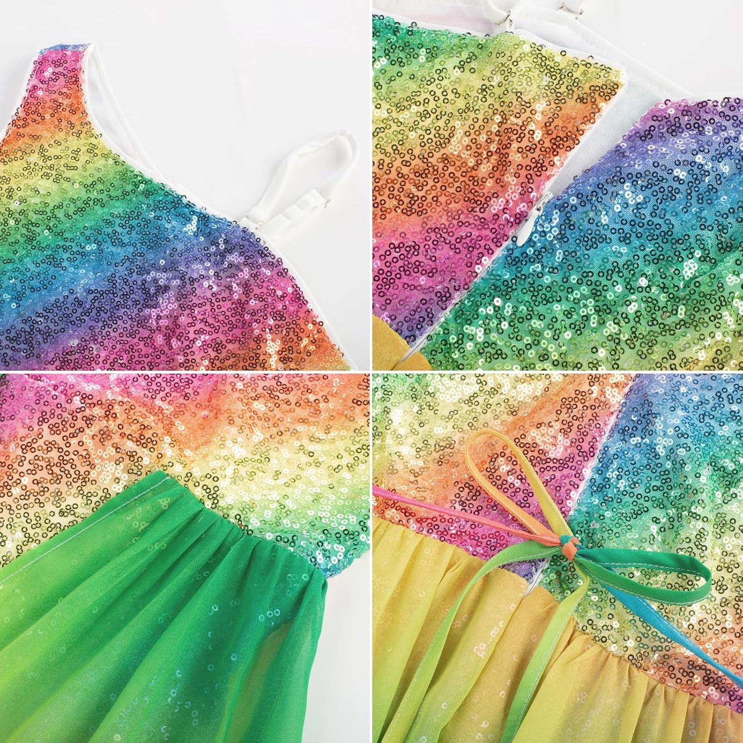 imageGRACE KARIN Girls Sequin Formal Dress Sequin Pageant Wedding Guest Dresses Birthday Fancy One Shoulder Dress Size 614Multicolor Rainbow
