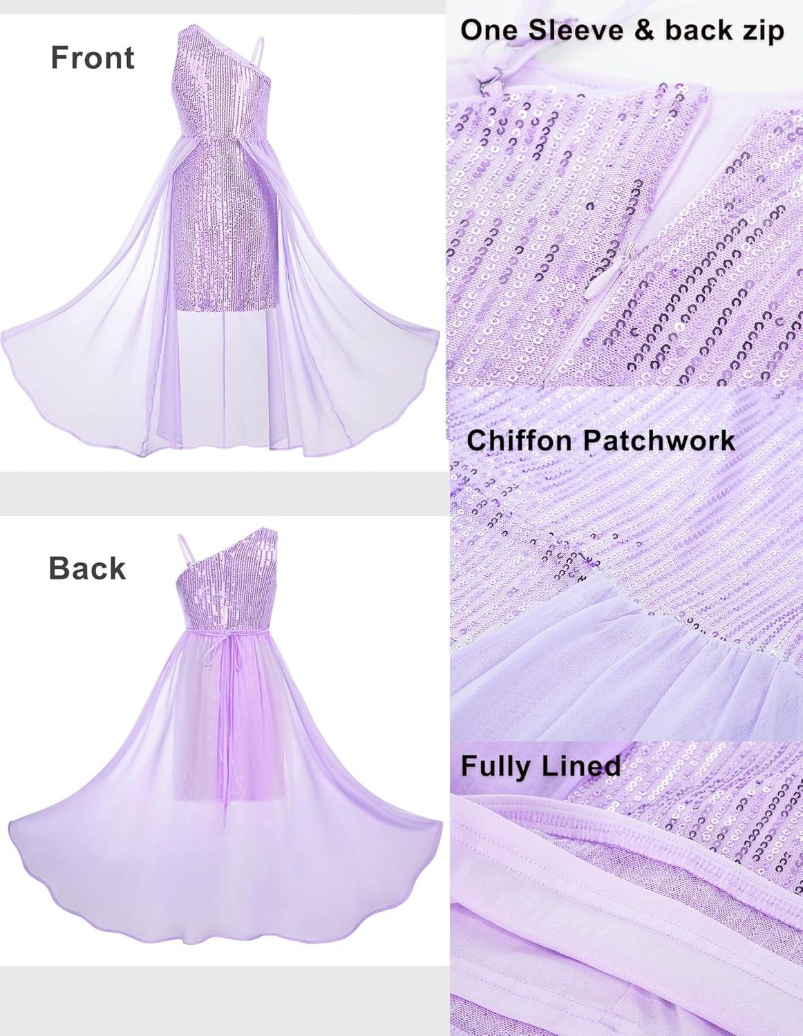 imageGRACE KARIN Girls Sequin Formal Dress Sequin Pageant Wedding Guest Dresses Birthday Fancy One Shoulder Dress Size 614Purple