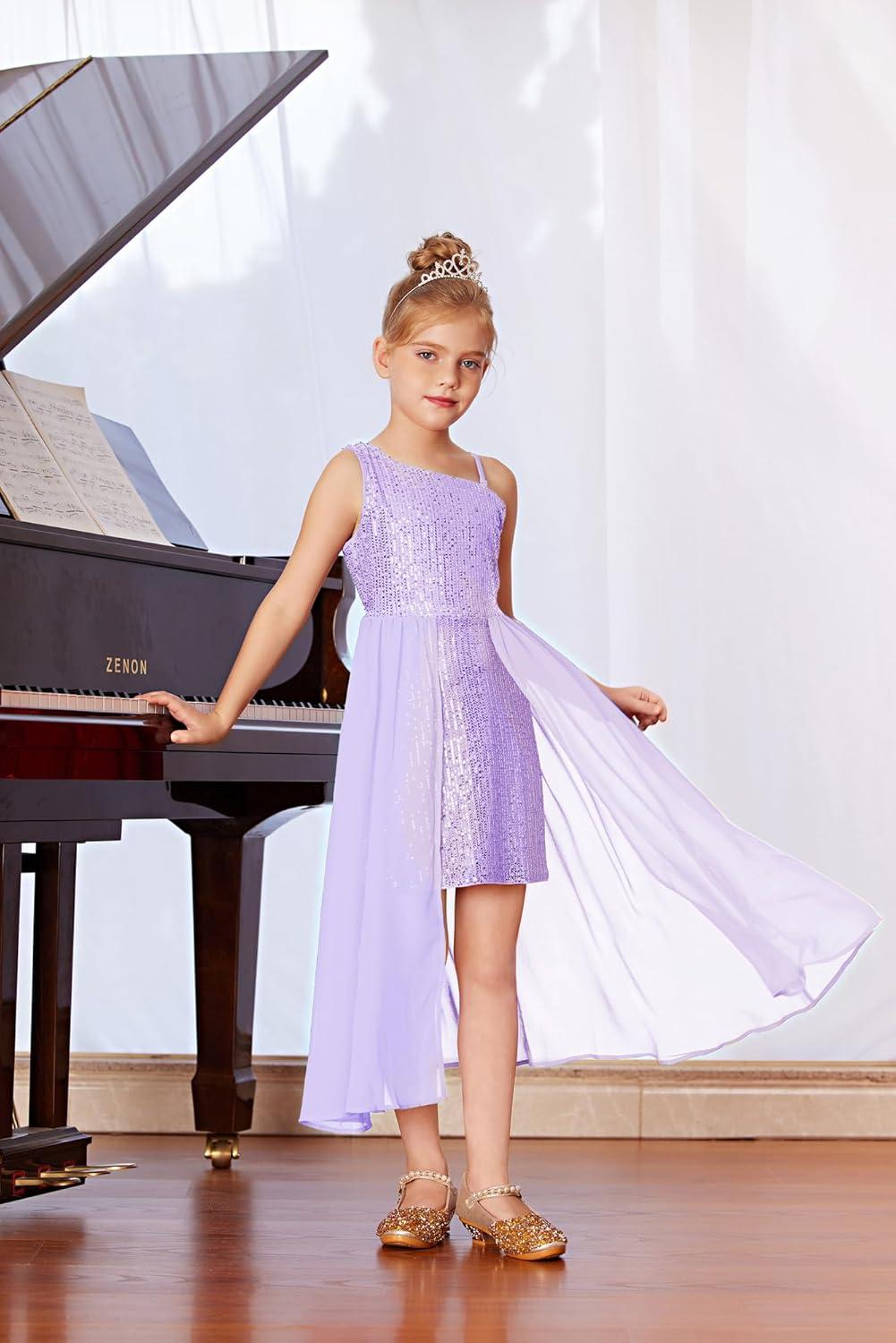 imageGRACE KARIN Girls Sequin Formal Dress Sequin Pageant Wedding Guest Dresses Birthday Fancy One Shoulder Dress Size 614Purple
