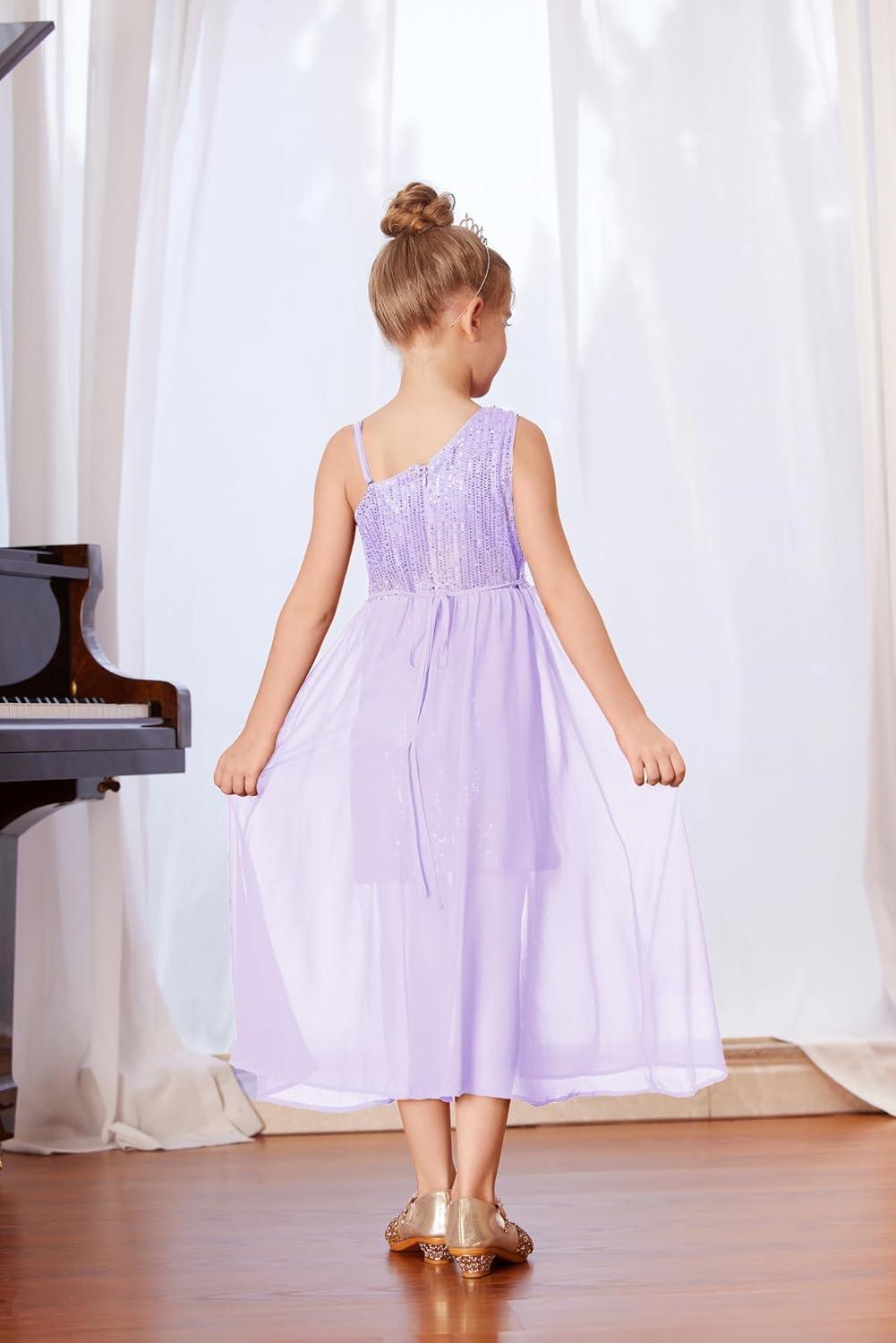 imageGRACE KARIN Girls Sequin Formal Dress Sequin Pageant Wedding Guest Dresses Birthday Fancy One Shoulder Dress Size 614Purple