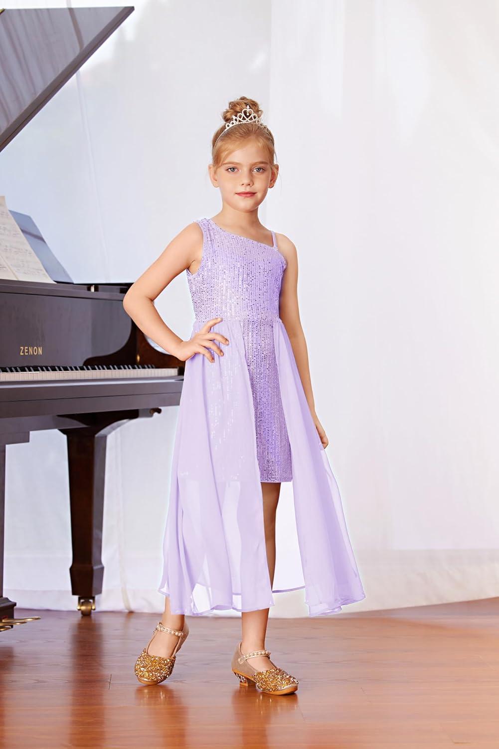 imageGRACE KARIN Girls Sequin Formal Dress Sequin Pageant Wedding Guest Dresses Birthday Fancy One Shoulder Dress Size 614Purple