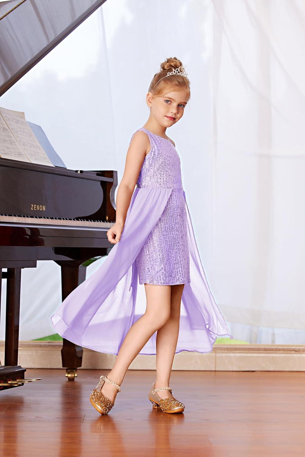 imageGRACE KARIN Girls Sequin Formal Dress Sequin Pageant Wedding Guest Dresses Birthday Fancy One Shoulder Dress Size 614Purple