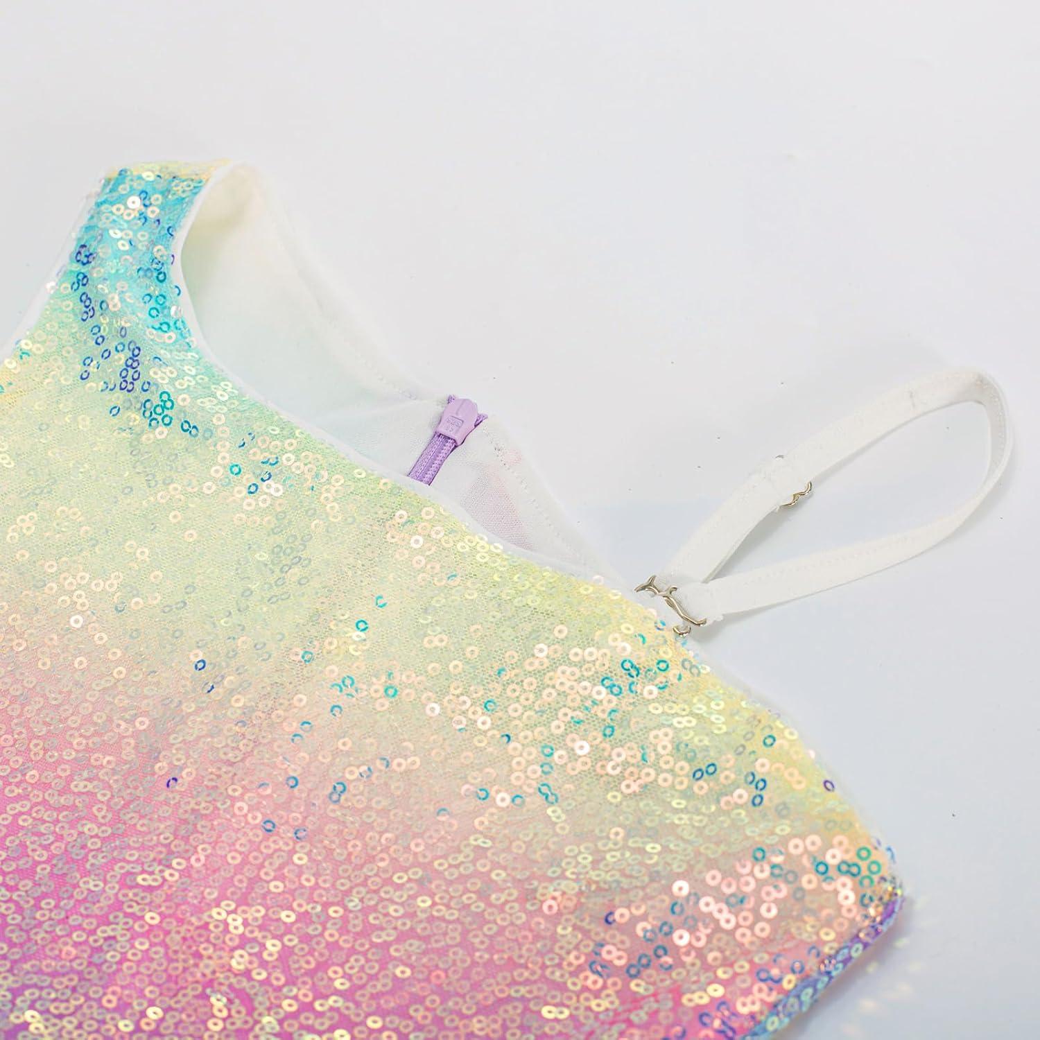 imageGRACE KARIN Girls Sequin Formal Dress Sequin Pageant Wedding Guest Dresses Birthday Fancy One Shoulder Dress Size 614Rainbow Color