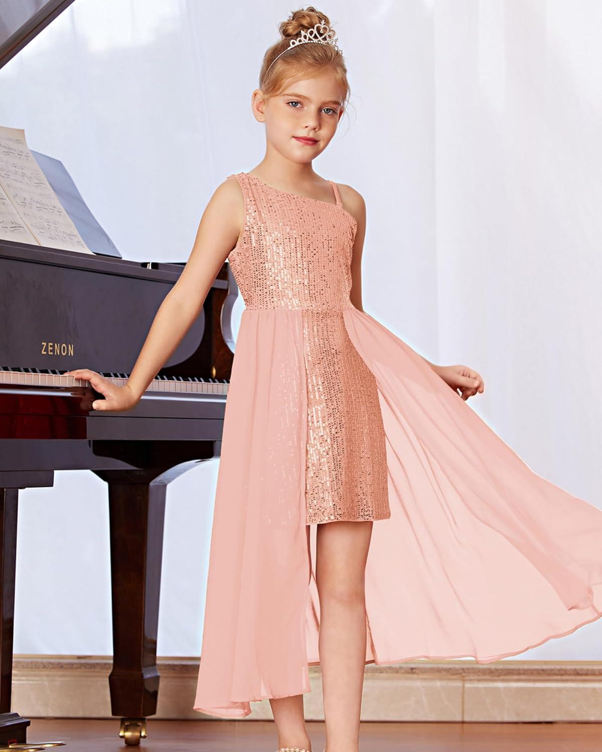 imageGRACE KARIN Girls Sequin Formal Dress Sequin Pageant Wedding Guest Dresses Birthday Fancy One Shoulder Dress Size 614Rose Gold