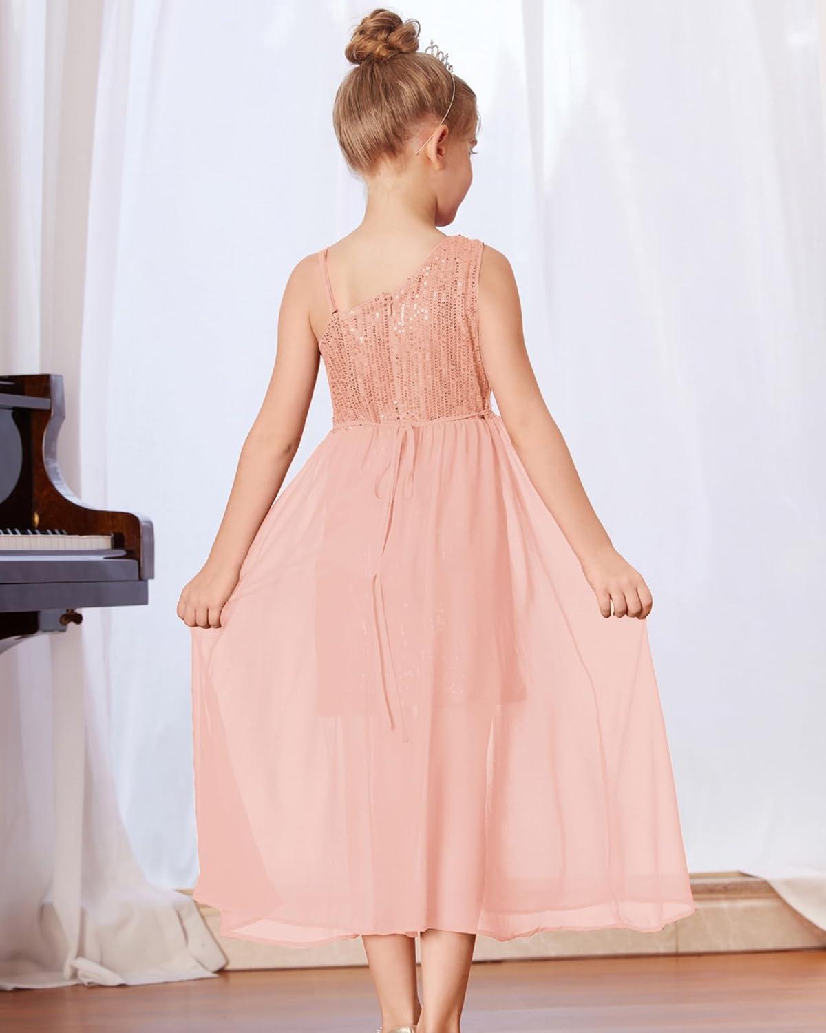 imageGRACE KARIN Girls Sequin Formal Dress Sequin Pageant Wedding Guest Dresses Birthday Fancy One Shoulder Dress Size 614Rose Gold