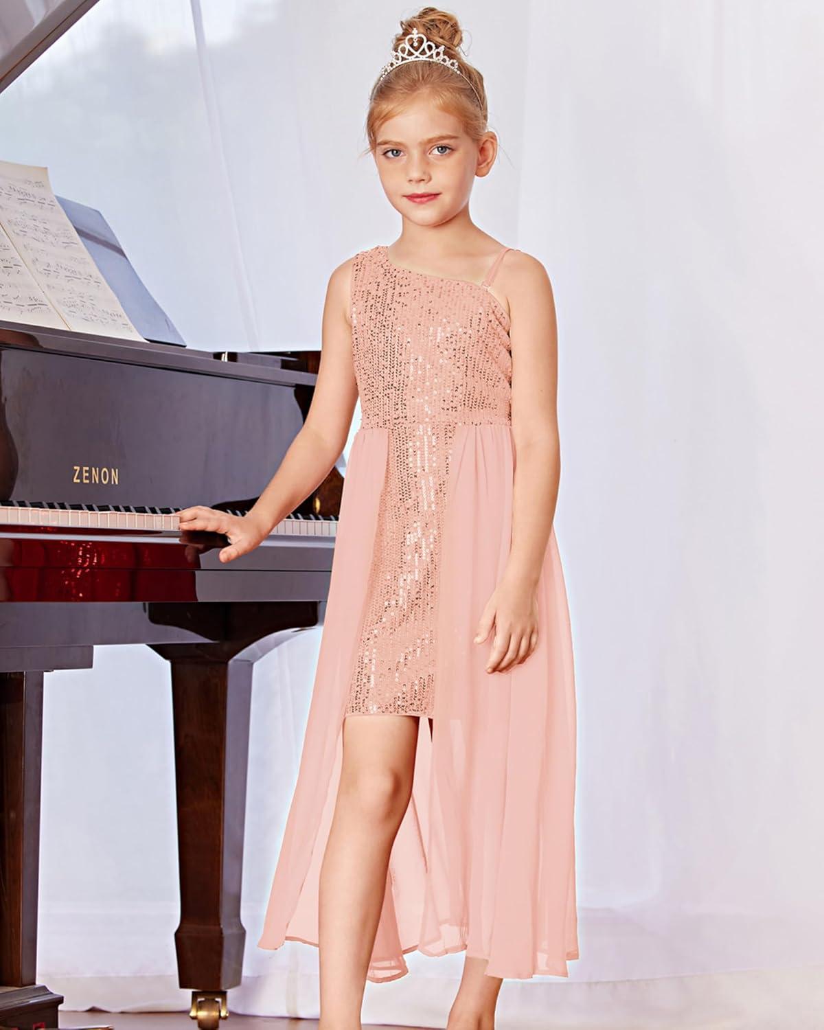 imageGRACE KARIN Girls Sequin Formal Dress Sequin Pageant Wedding Guest Dresses Birthday Fancy One Shoulder Dress Size 614Rose Gold