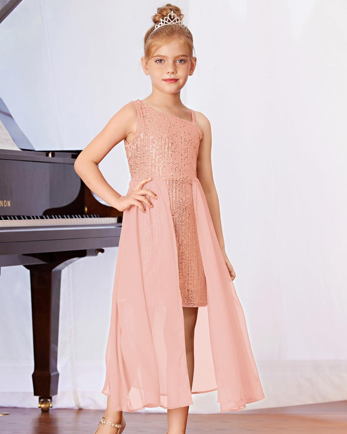 imageGRACE KARIN Girls Sequin Formal Dress Sequin Pageant Wedding Guest Dresses Birthday Fancy One Shoulder Dress Size 614Rose Gold