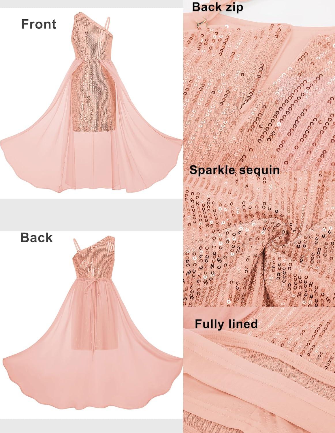 imageGRACE KARIN Girls Sequin Formal Dress Sequin Pageant Wedding Guest Dresses Birthday Fancy One Shoulder Dress Size 614Rose Gold