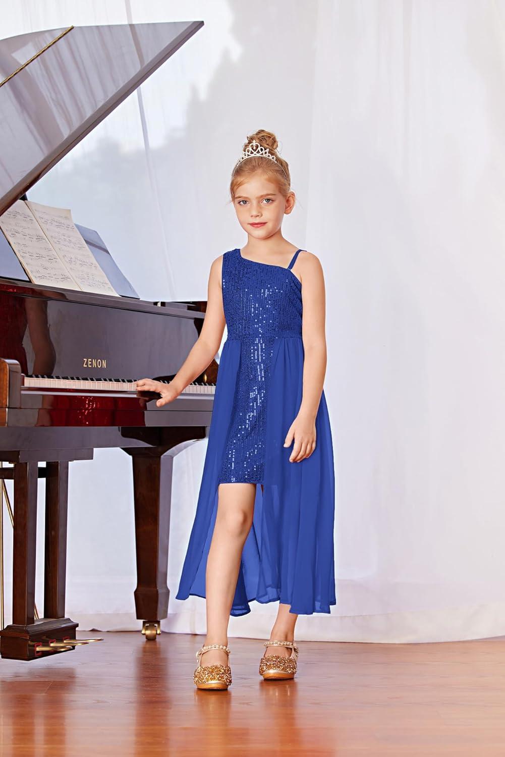 imageGRACE KARIN Girls Sequin Formal Dress Sequin Pageant Wedding Guest Dresses Birthday Fancy One Shoulder Dress Size 614Royal Blue